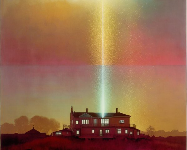 Serene House Silhouetted Against Vibrant Sunset Sky