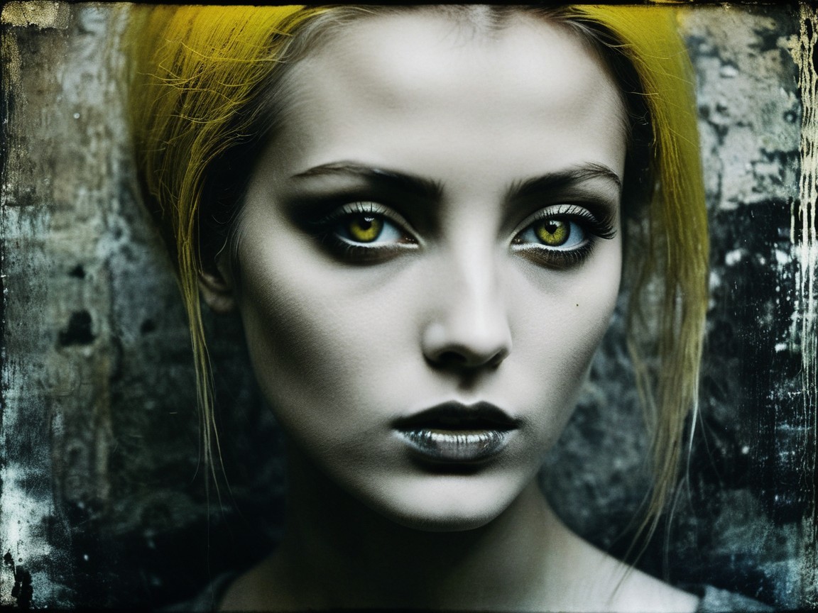 Portrait of a Young Woman with Yellow Hair and Makeup