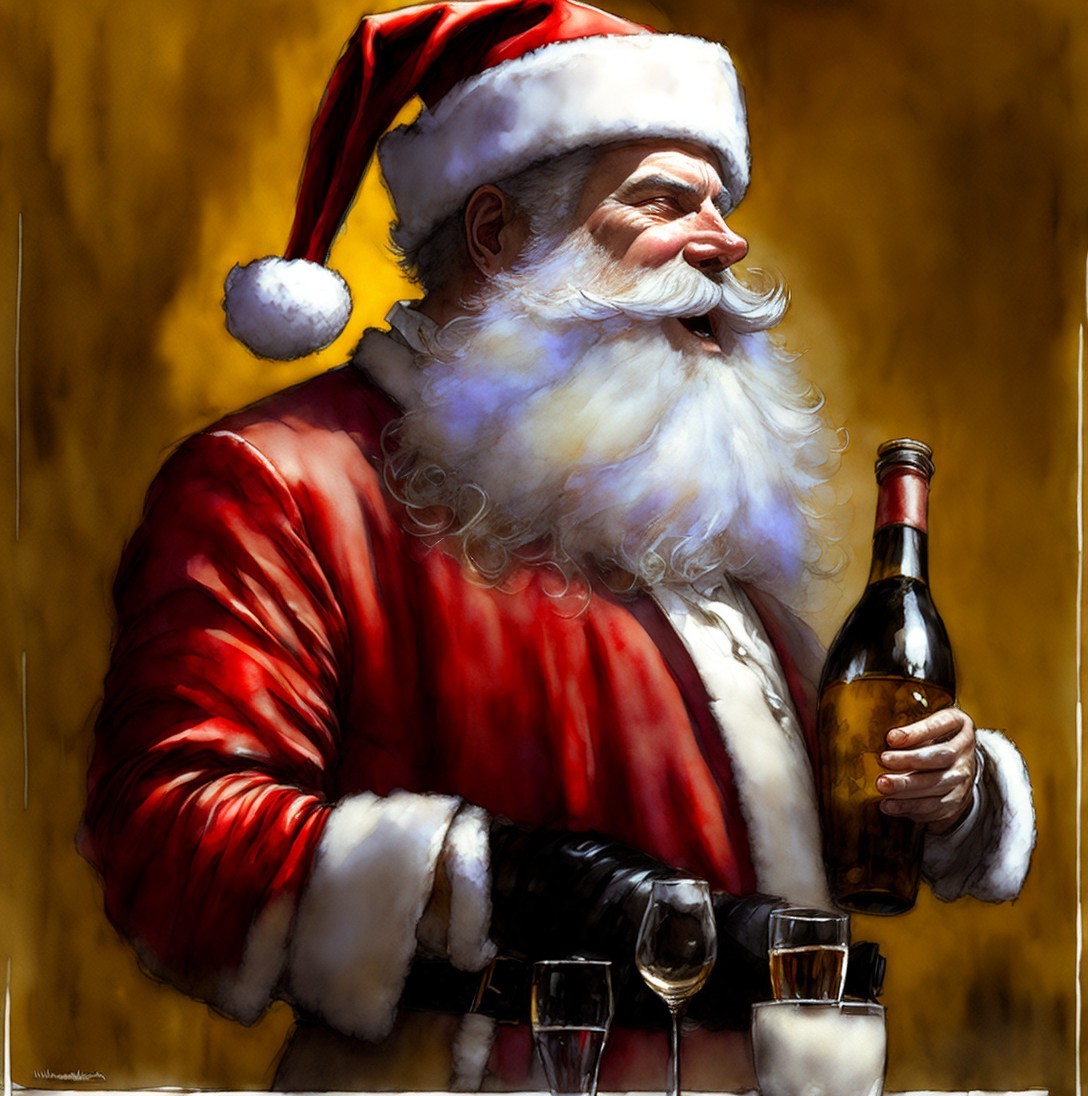 Oil Painting of Santa Claus with Amber Liquor