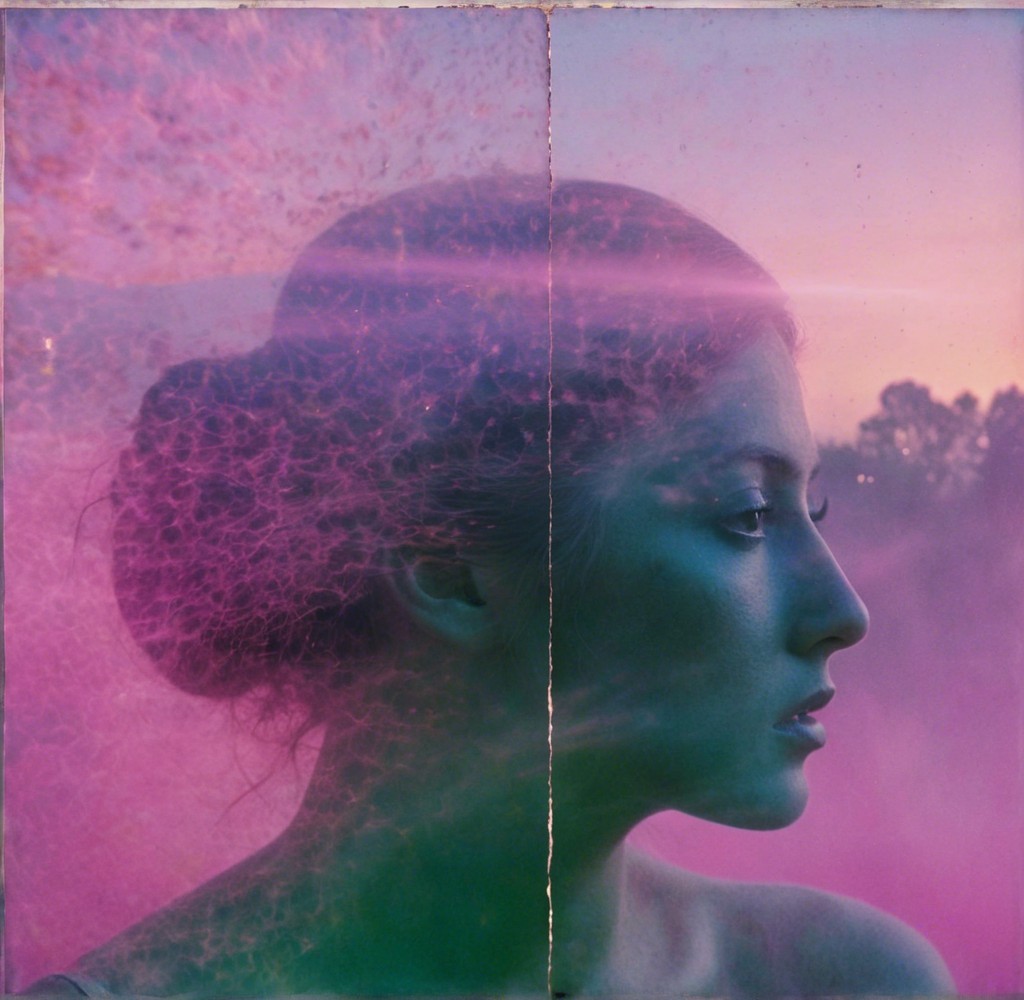 Profile of a Woman with Bun in Dreamlike Colors