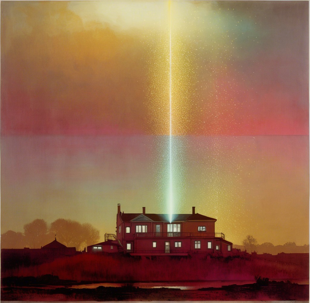 Serene House Silhouetted Against Vibrant Sunset Sky