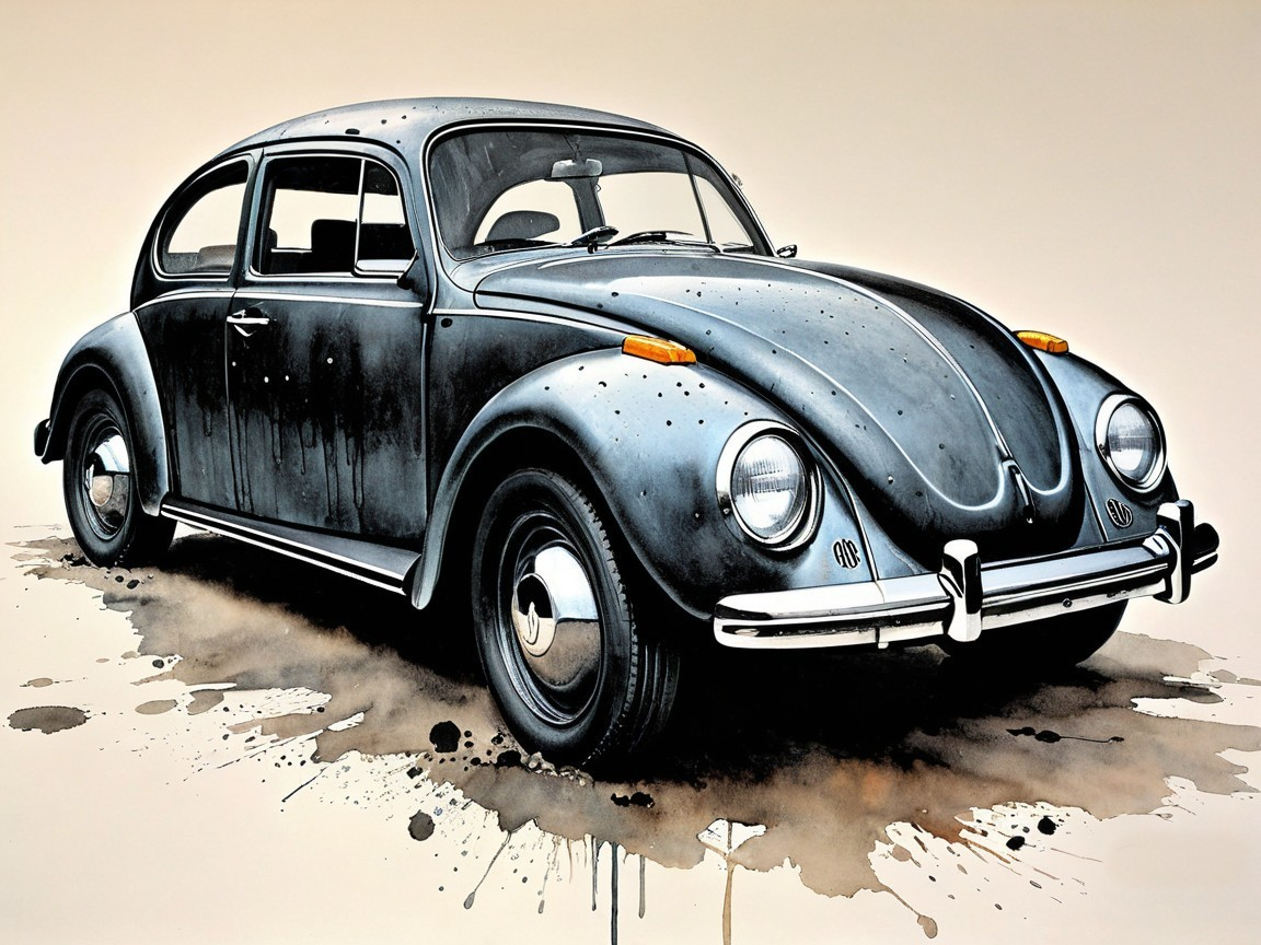 Vintage Black Volkswagen Beetle with Retro Charm