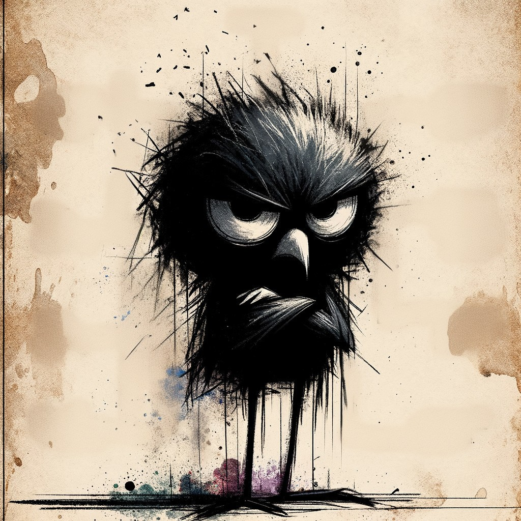 Grumpy Bird Illustration with Scruffy Feathers