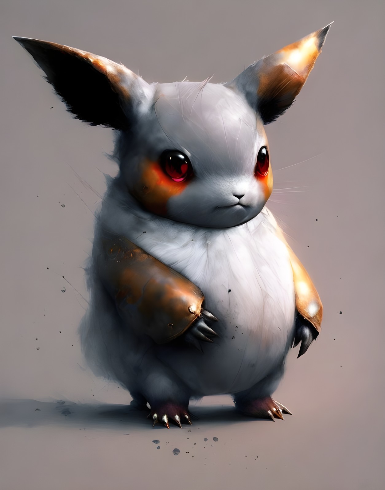 Stylized digital painting of Pikachu with realistic, dark twist