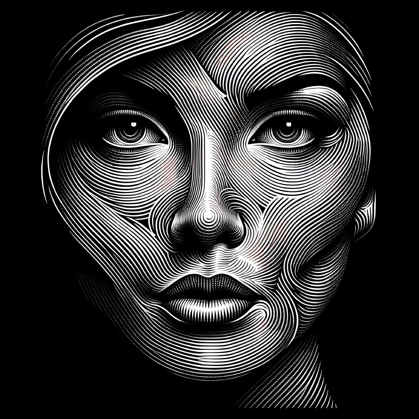 Detailed Monochromatic Vector Illustration of Woman's Face