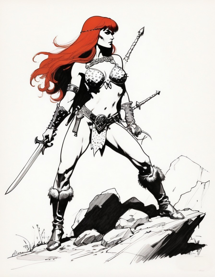 Warrior Woman with Red Hair and Dual Swords