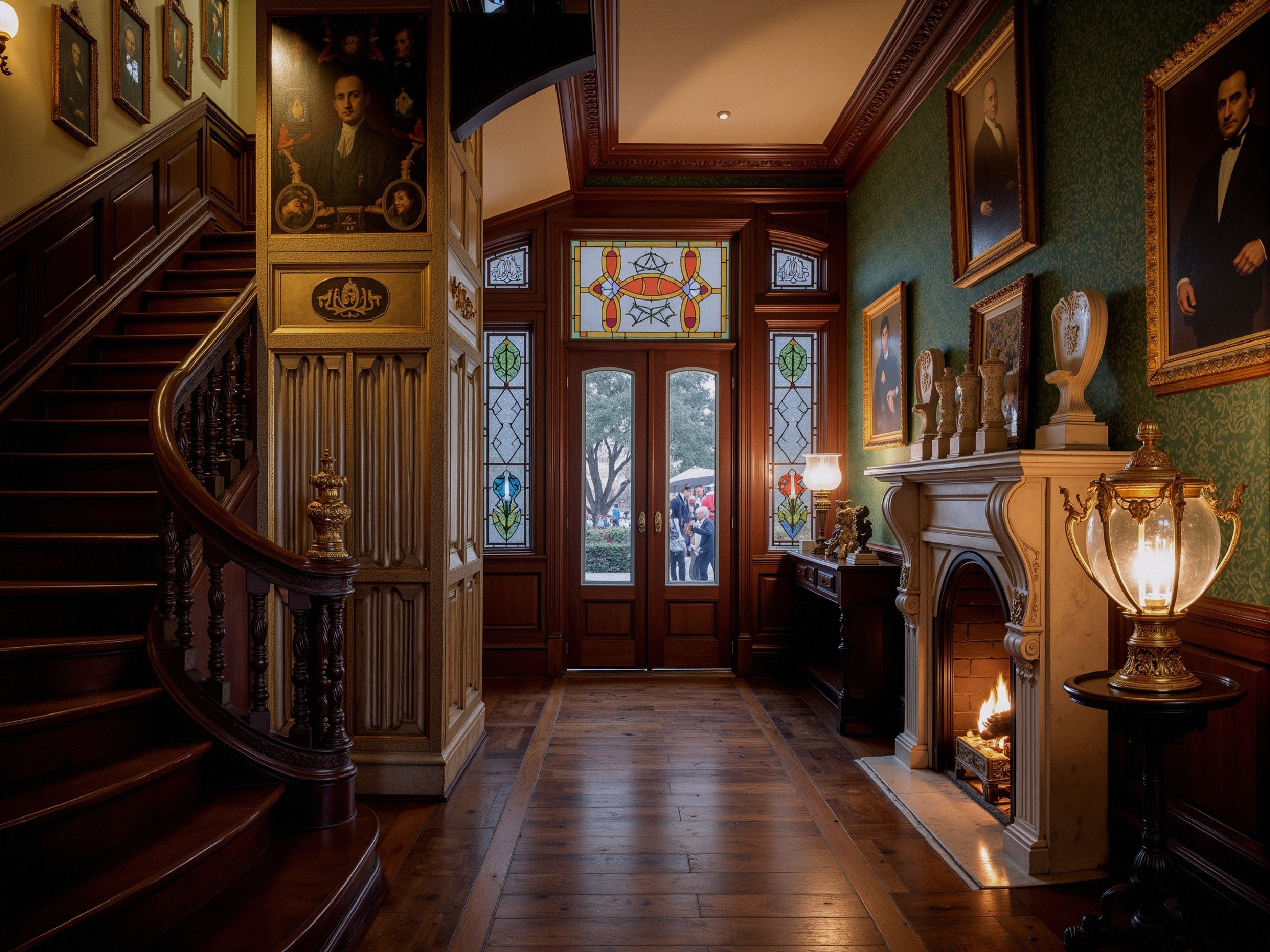 Elegant Grand Foyer with Stained-Glass Window