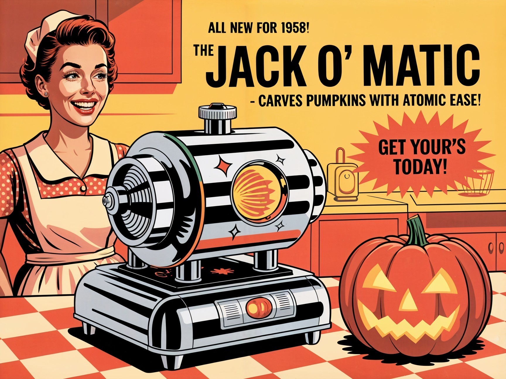1958 Retro Ad for Jack O' Matic Pumpkin Carver