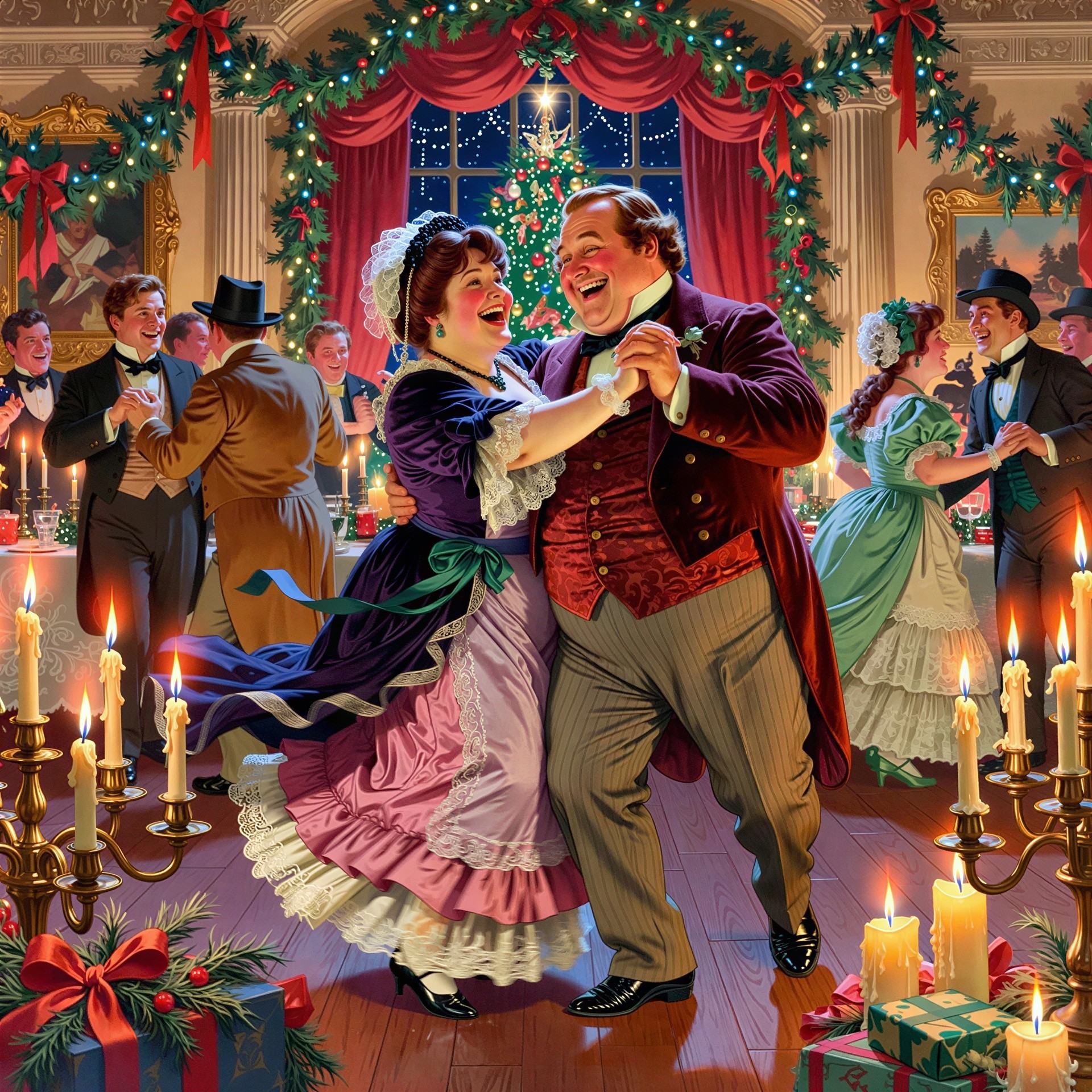 Vibrant Oil Painting of an Opulent Christmas Party