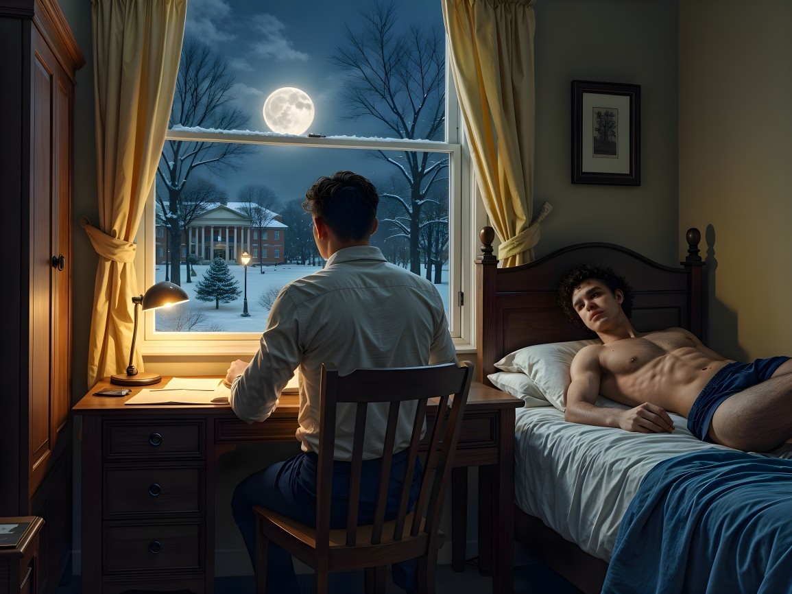 Cozy Room with Moonlight, Writing and Reflection