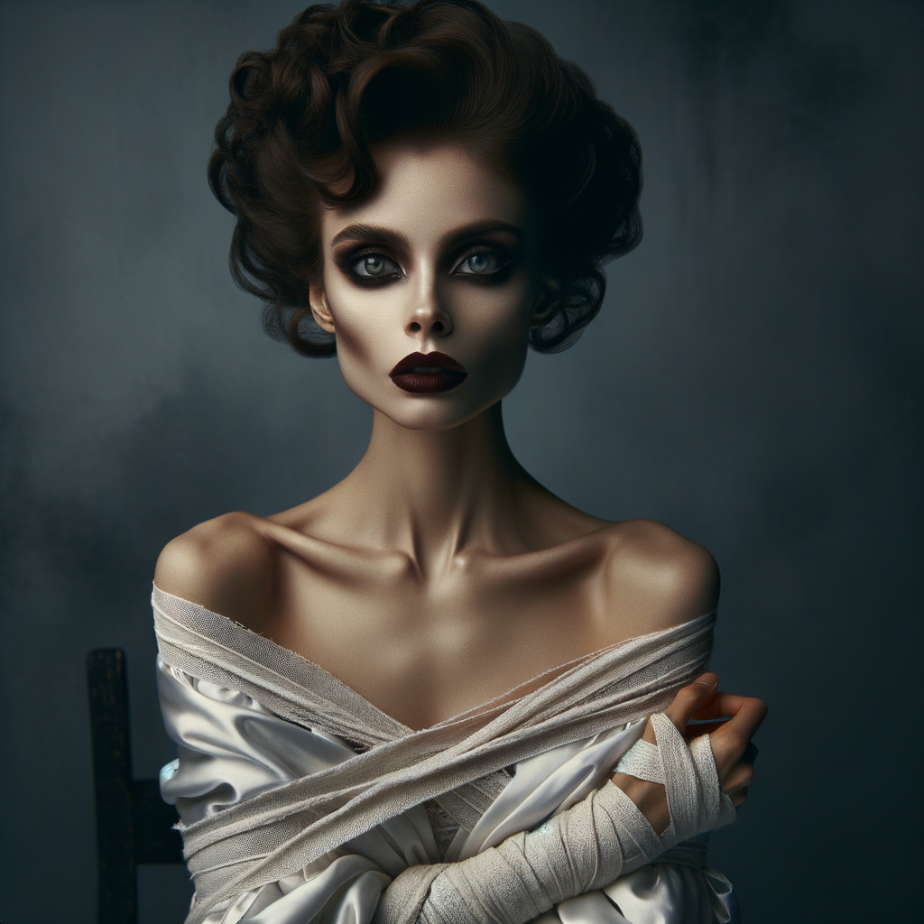 Portrait of a Woman in Vintage Fashion and Dramatic Makeup