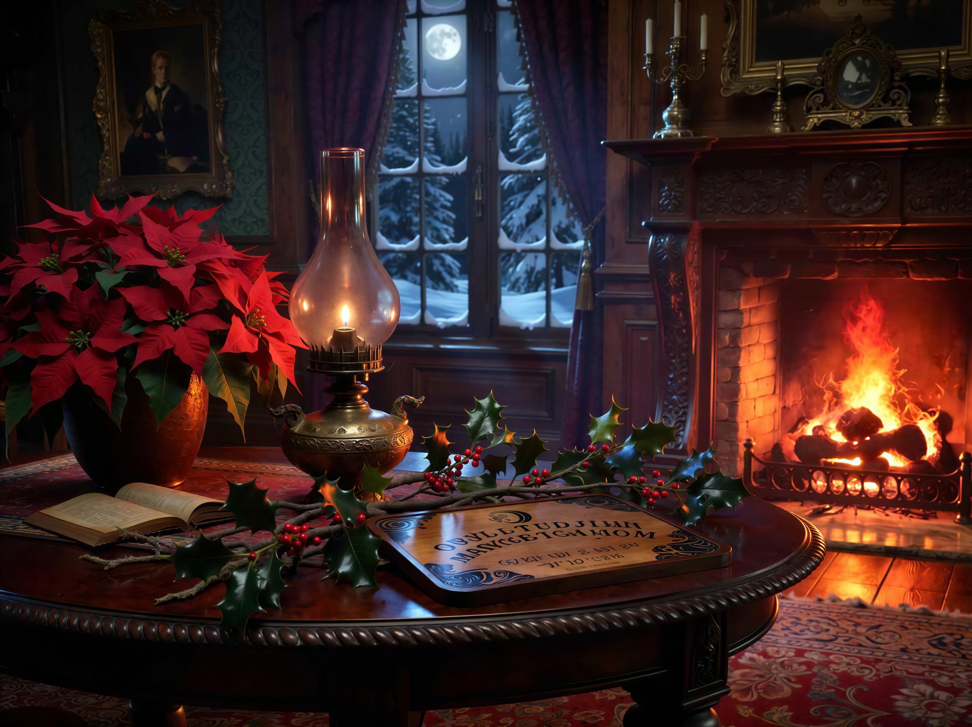Gothic Victorian Christmas Scene with Magical Elements