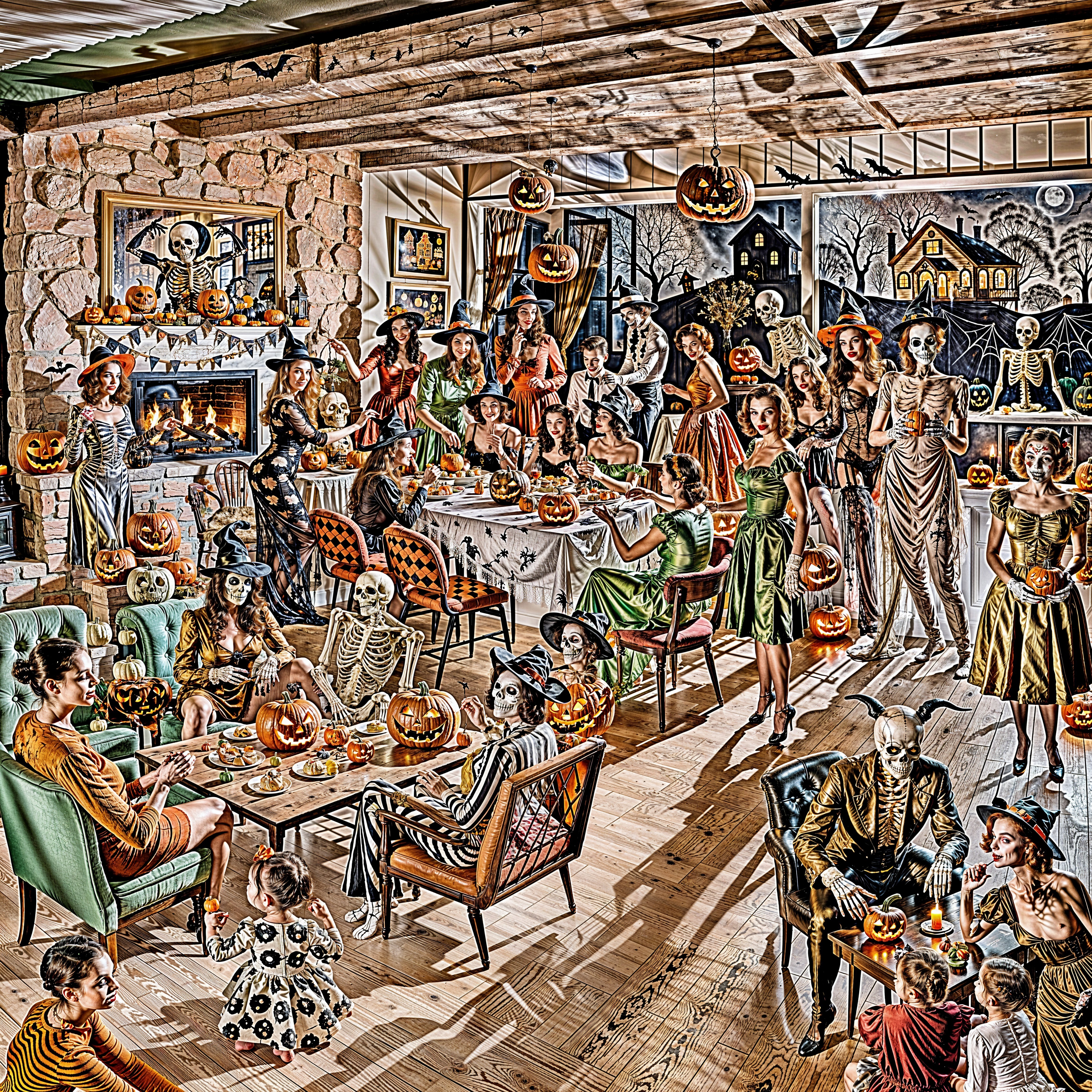 Vibrant Halloween Party Scene with Festive Decor