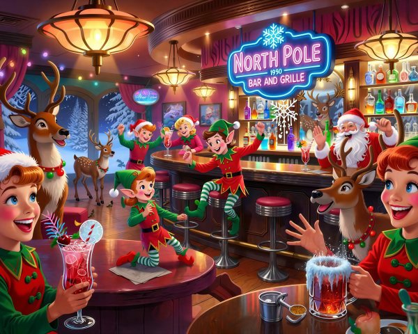 Festive Christmas Party Scene at North Pole Bar