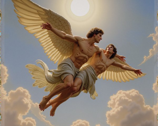 Ethereal Figures with Wings in Bright Sky Setting