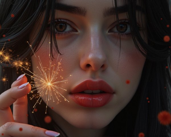 Close-Up Portrait of a Young Woman with Sparkler