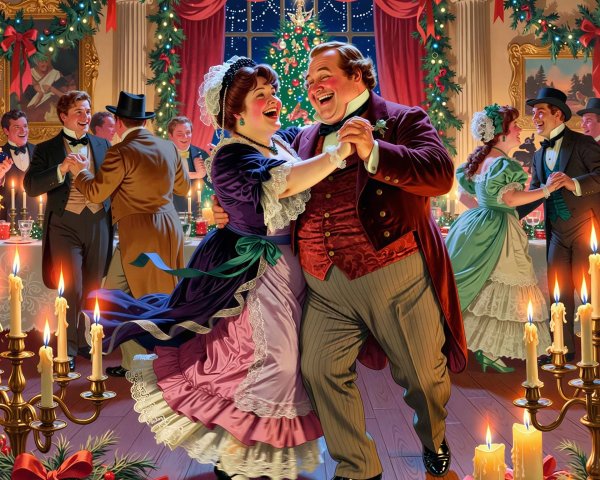 Vibrant Oil Painting of an Opulent Christmas Party