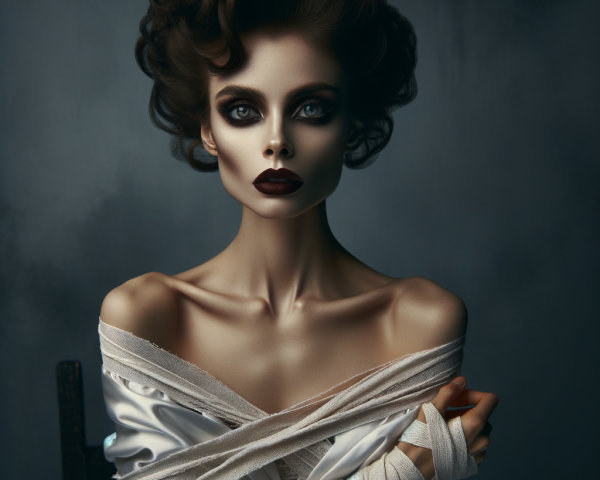Portrait of a Woman in Vintage Fashion and Dramatic Makeup