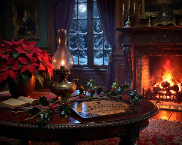 Gothic Victorian Christmas Scene with Magical Elements