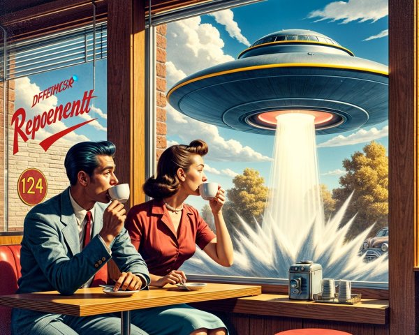 Nostalgic Diner Scene with UFO and Retro Decor