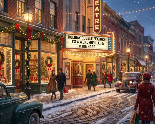 Charming Winter Street Scene with Festive Decorations