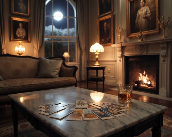 Cozy Room with Tarot Cards and Moonlit View