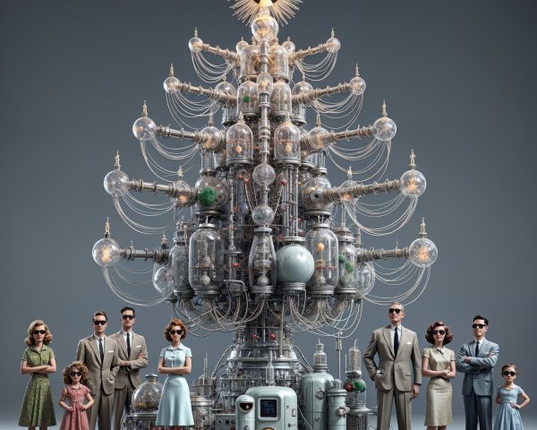 Futuristic Metallic Christmas Tree with Stylish Attire