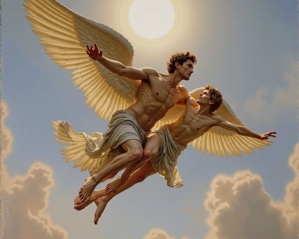 Ethereal Winged Figures Soaring in Bright Sky