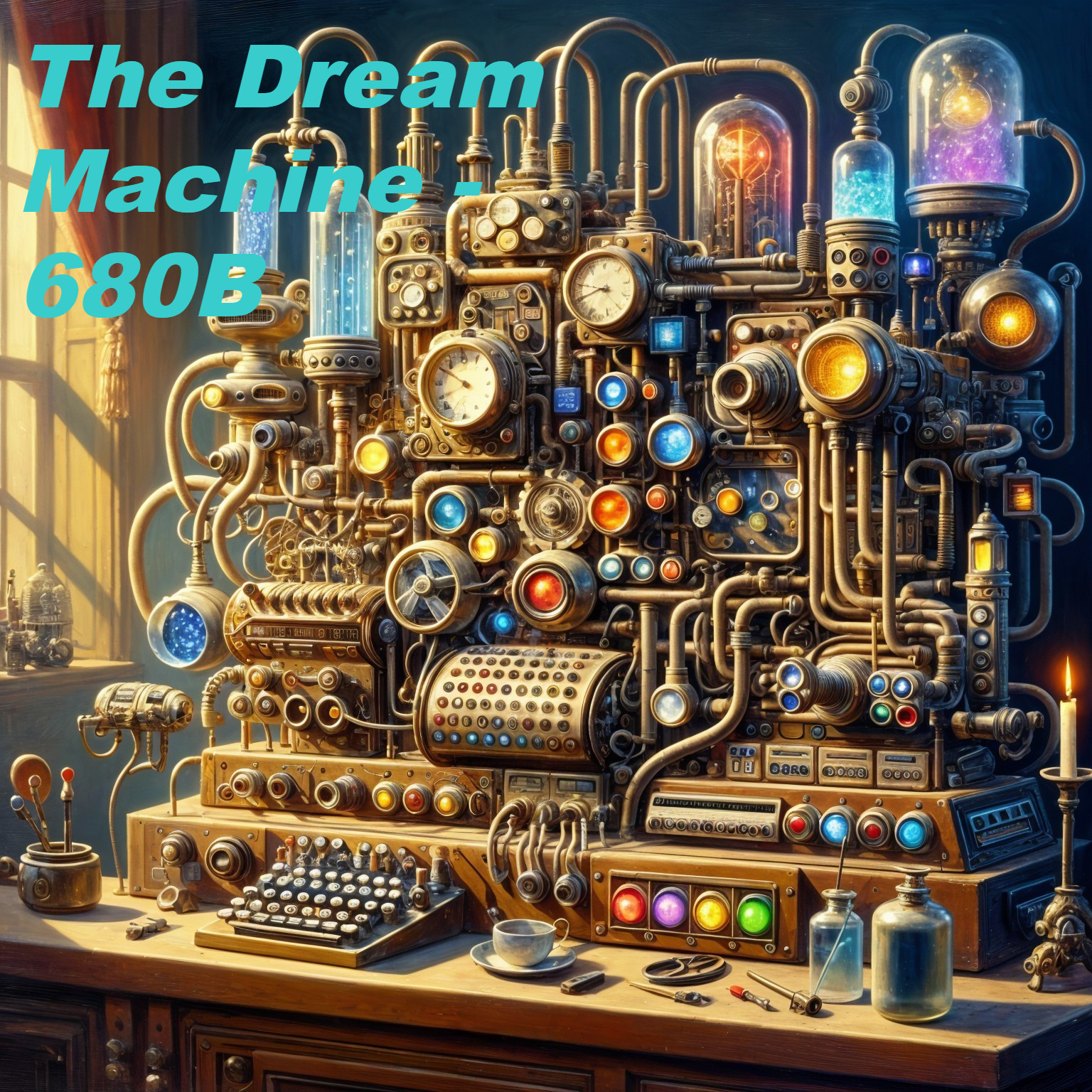 Steampunk Dream Machine with Brass Pipes and Gadgets
