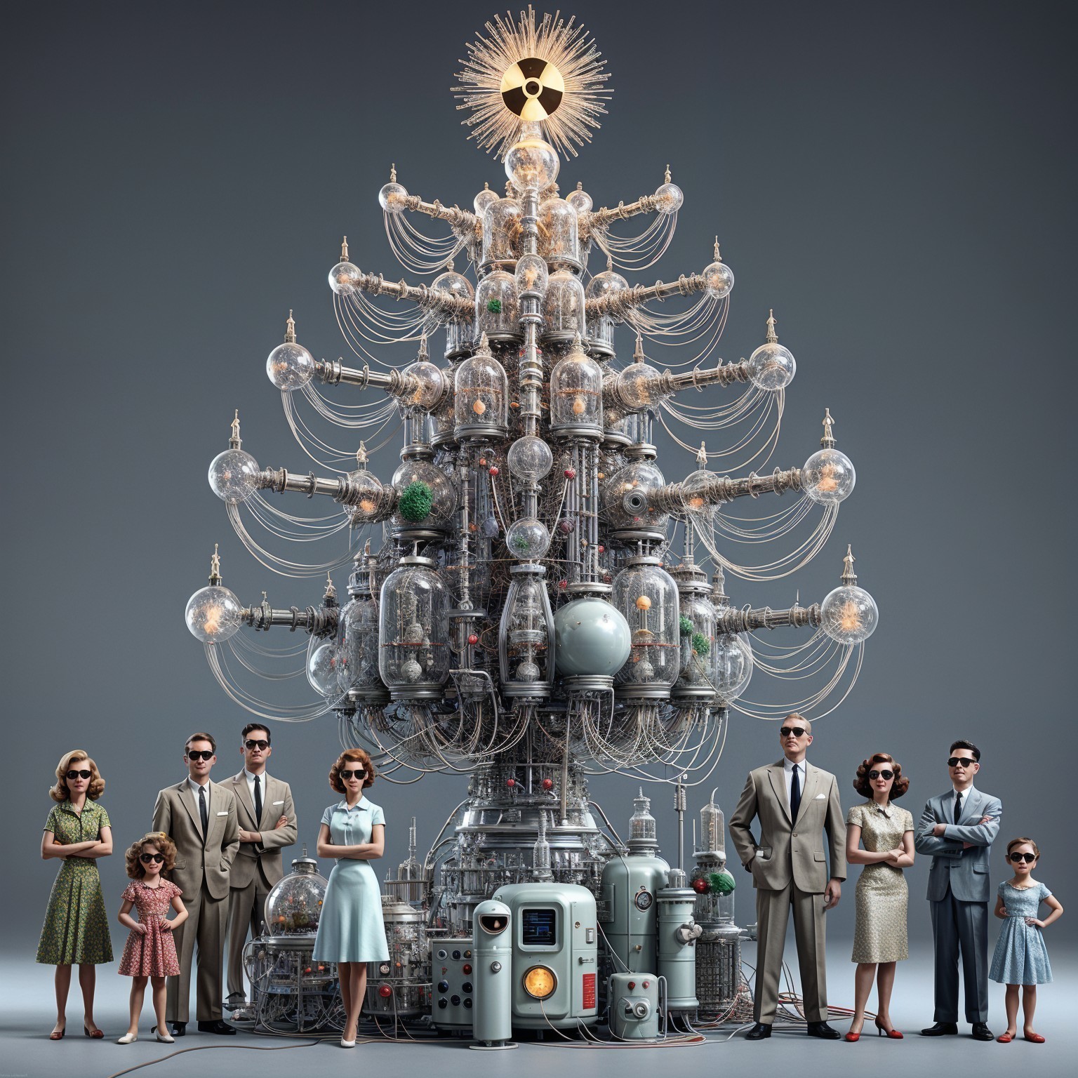 Futuristic Metallic Christmas Tree with Stylish Attire