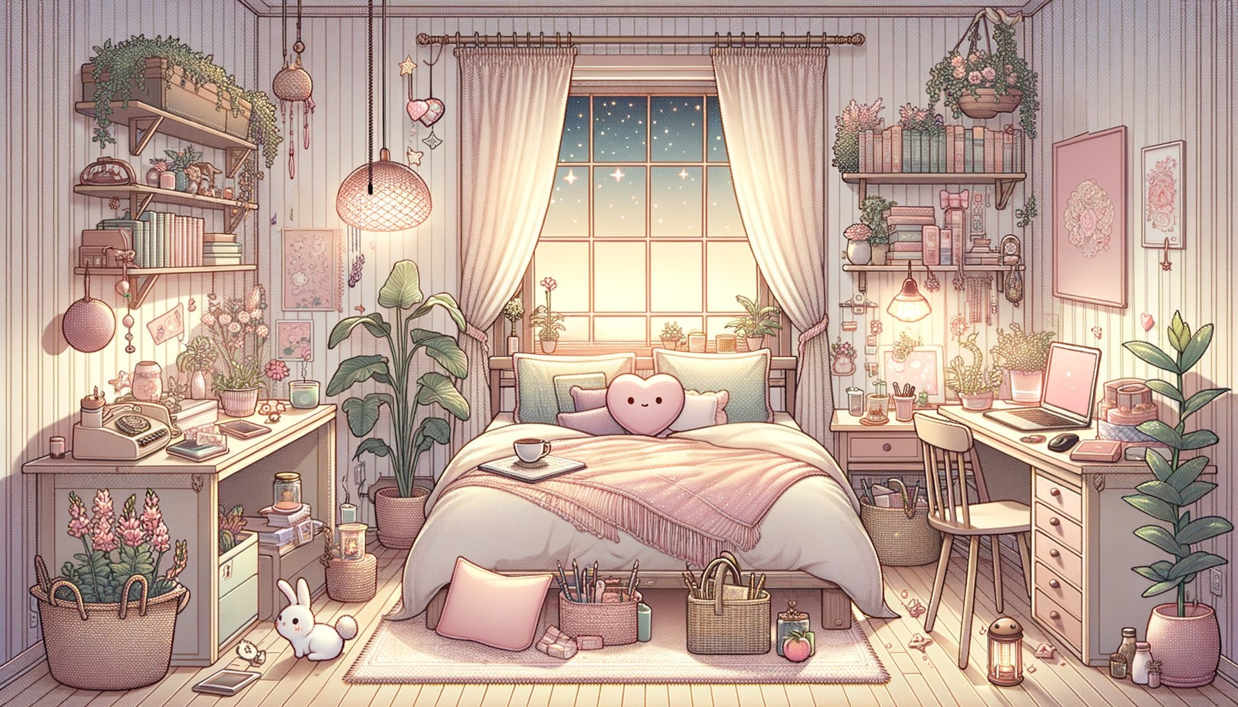 Cozy Bedroom with Pastel Tones and Charming Decor