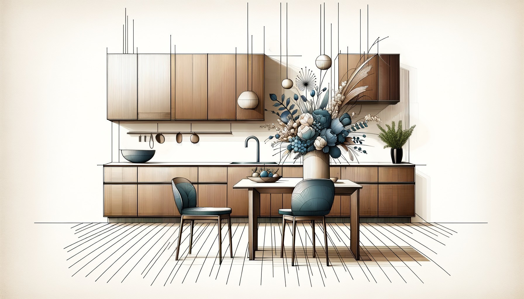 Minimalist Kitchen with Wooden Design and Floral Decor