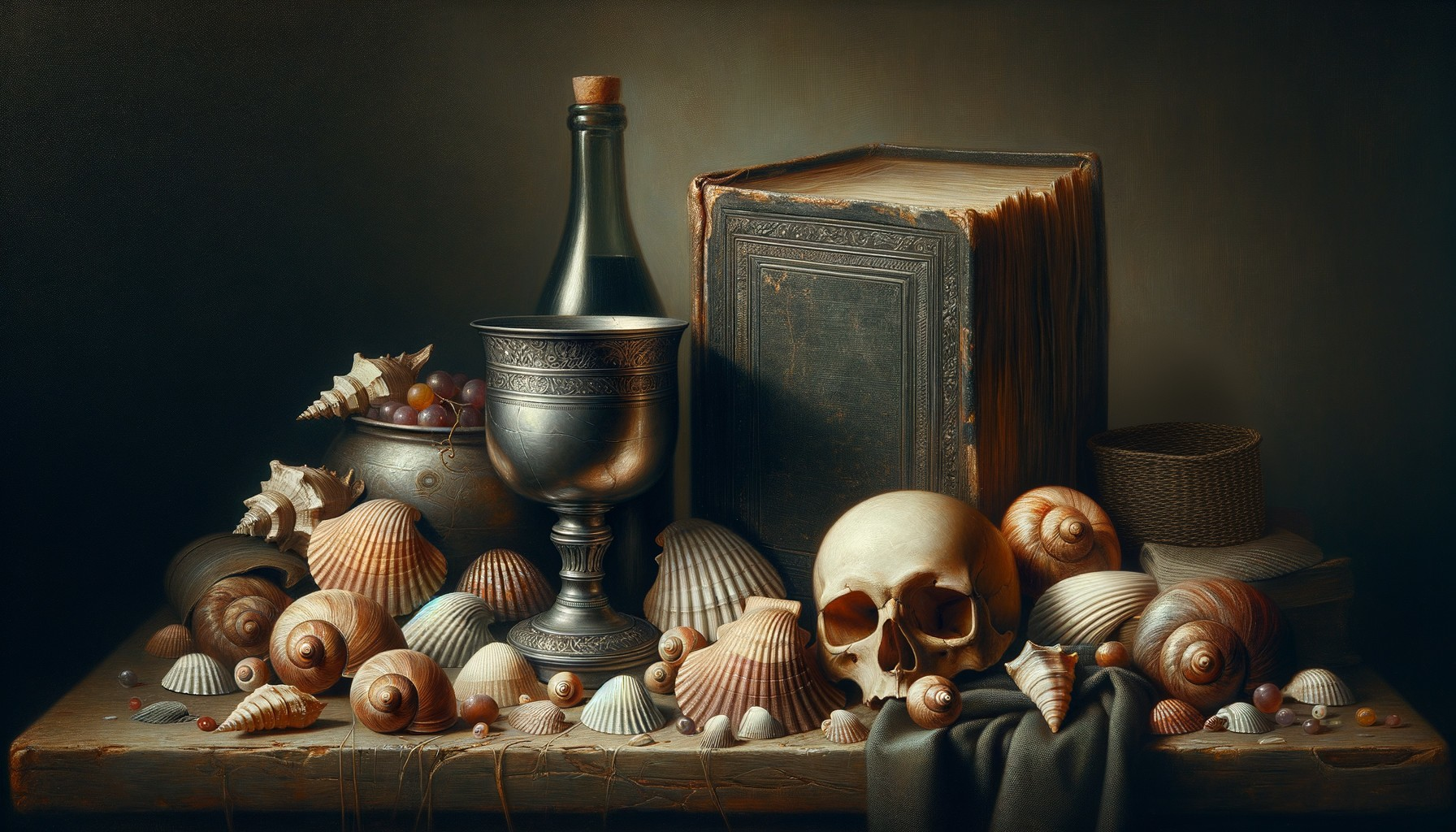 Moody Still Life with Seashells and Antique Elements