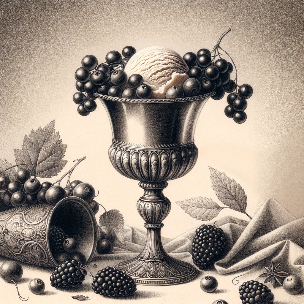 Decorative Goblet with Ice Cream and Dark Fruits