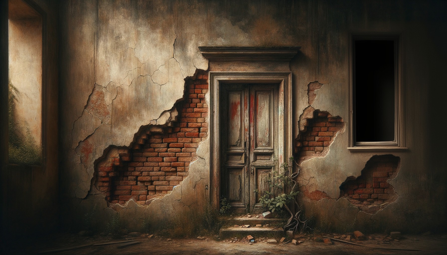 Weathered Interior with Cracked Walls and Decay