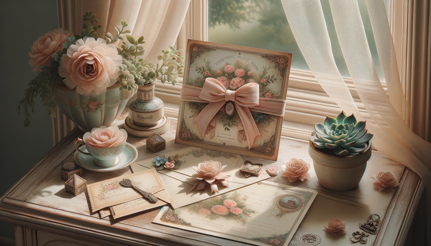 Vintage Table Setting with Floral Decor and Teacup