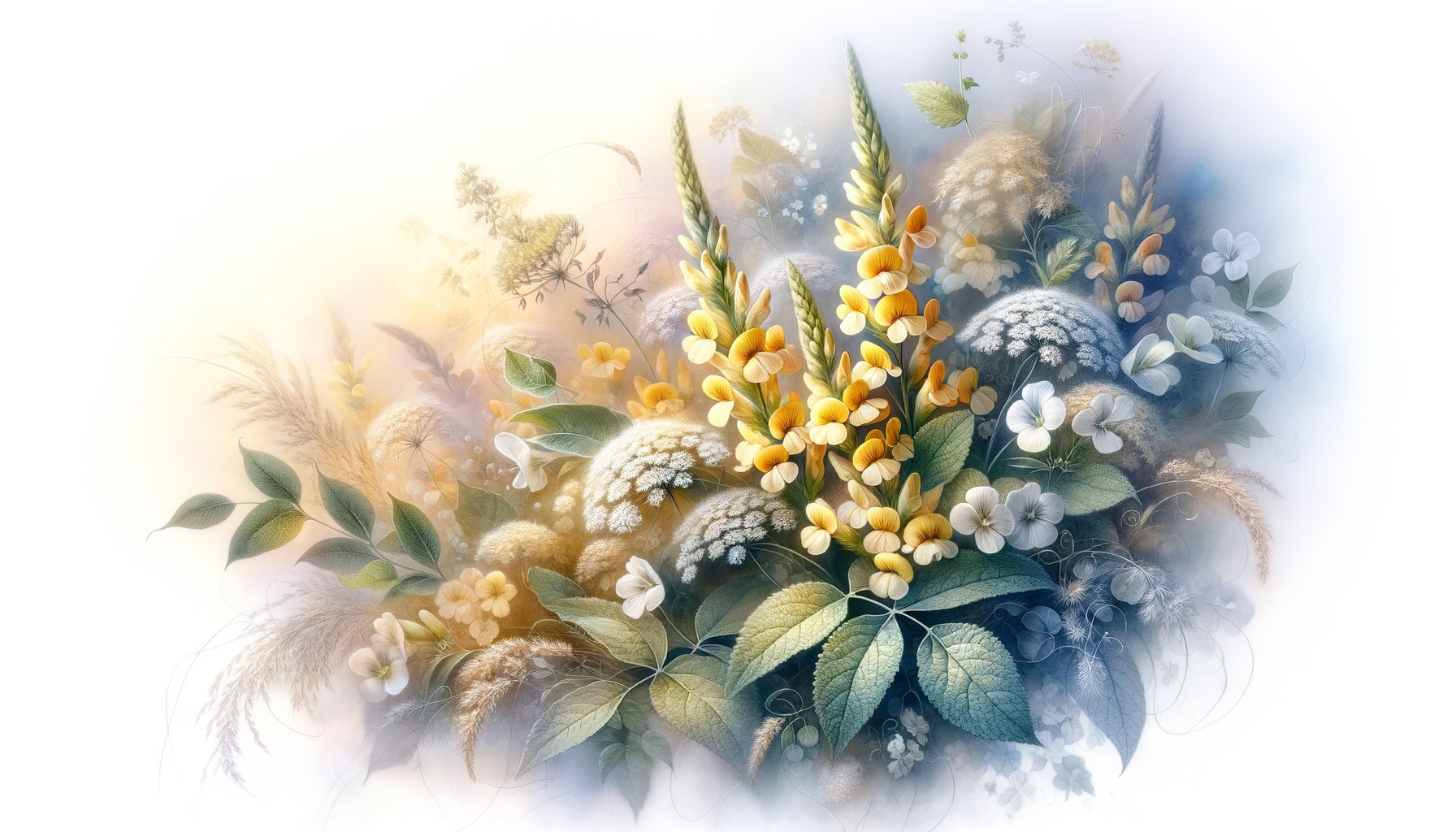 Vibrant Yellow Flowers in Soft Green and White Setting