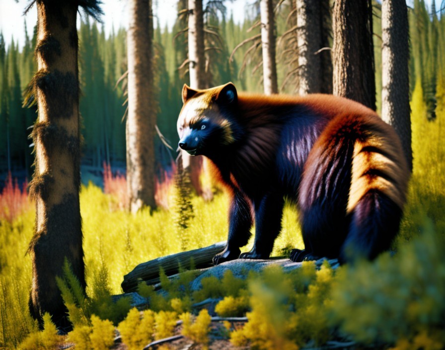 Oversized Red Fox in Lush Pine Forest Setting