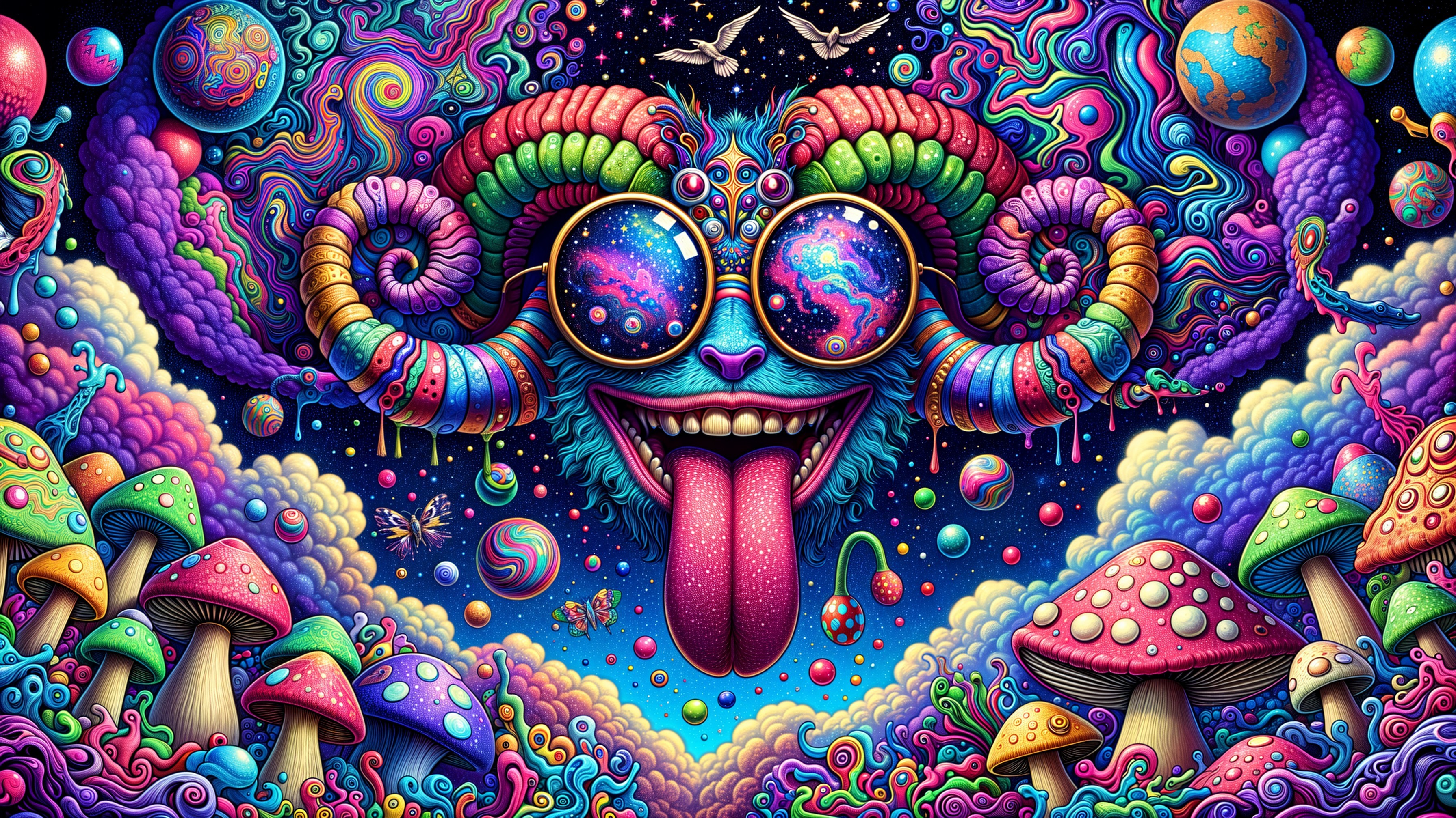 Vibrant Psychedelic Scene with Whimsical Creature