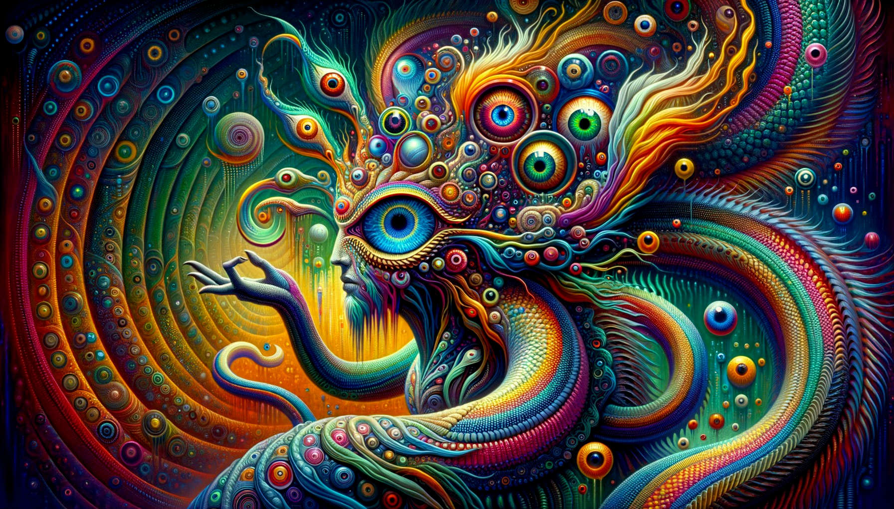 Colorful Psychedelic Digital Artwork of Multi-Eyed Creature