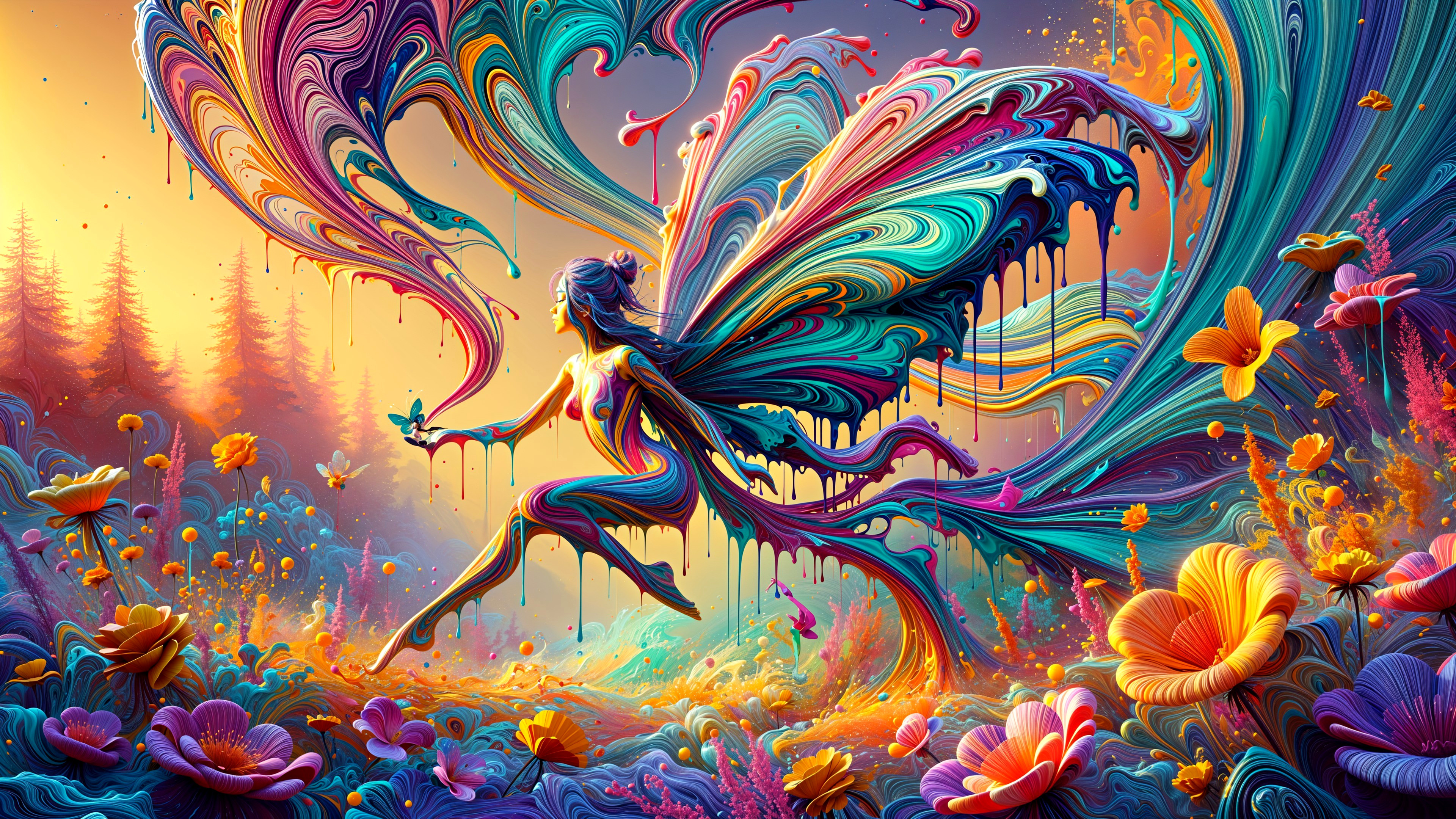 Abstract Fairy in a Colorful, Enchanted Landscape