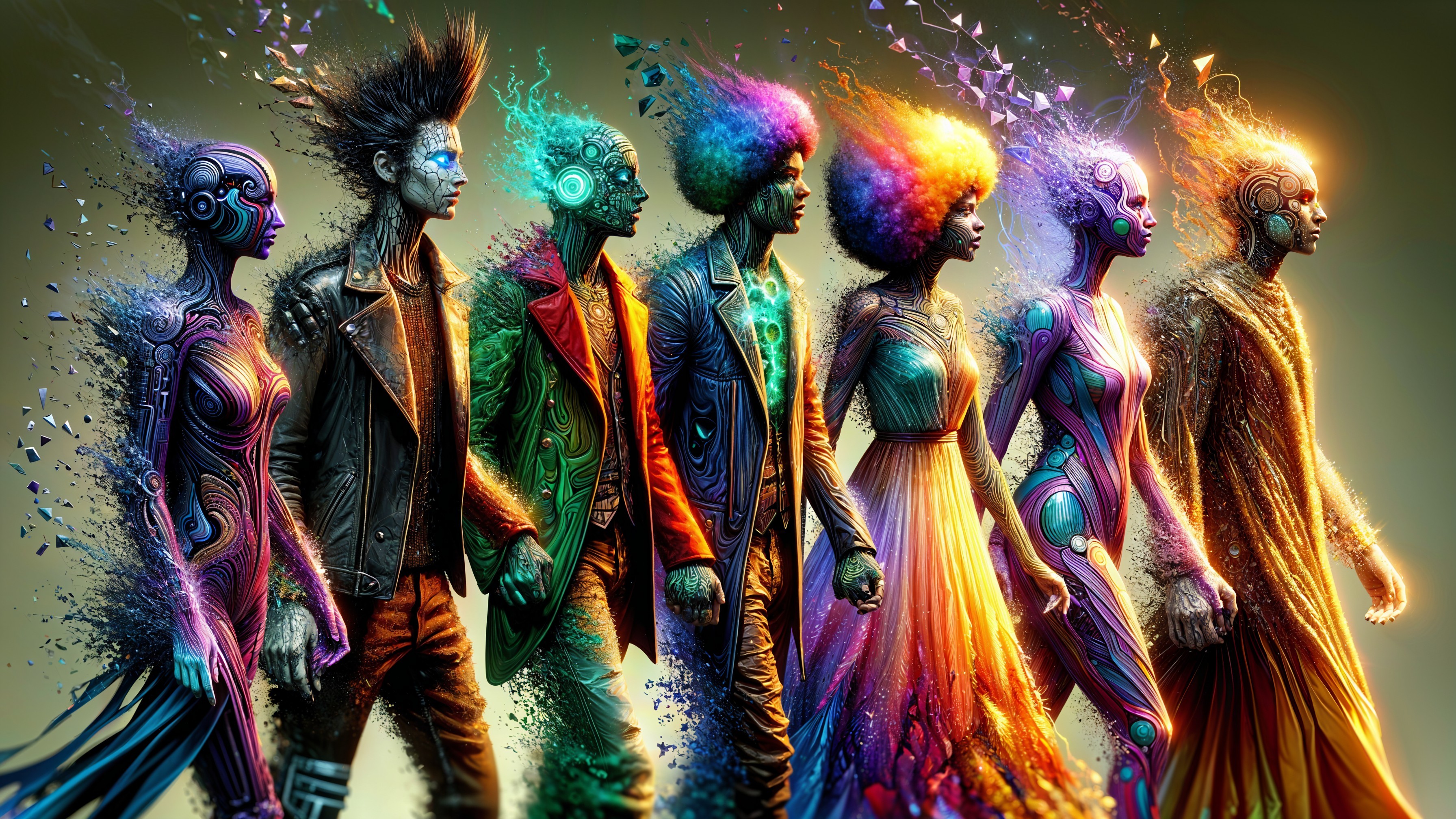 Futuristic Humanoid Figures with Colorful Hairstyles