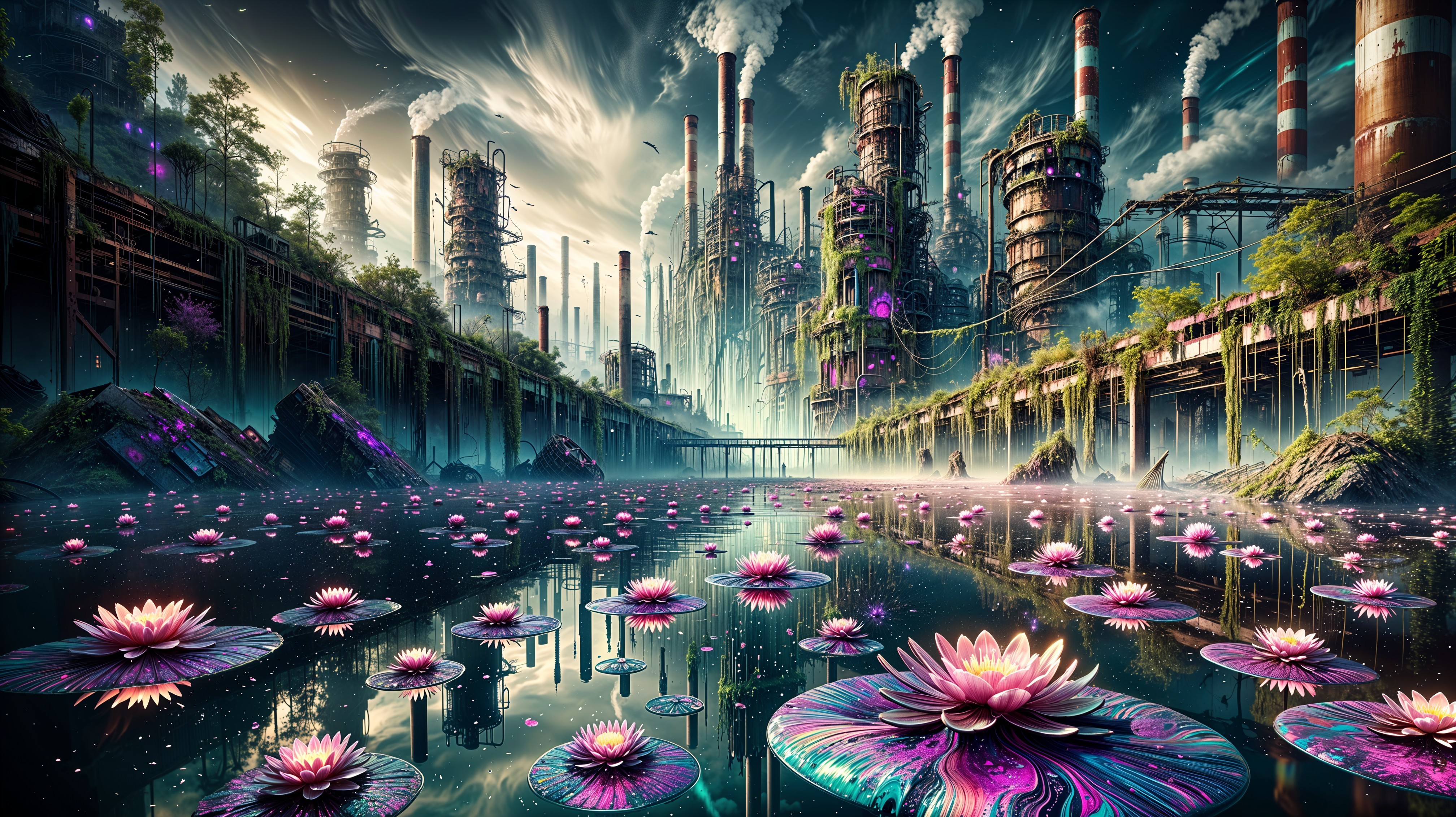 Surreal Landscape of Industry and Natural Beauty