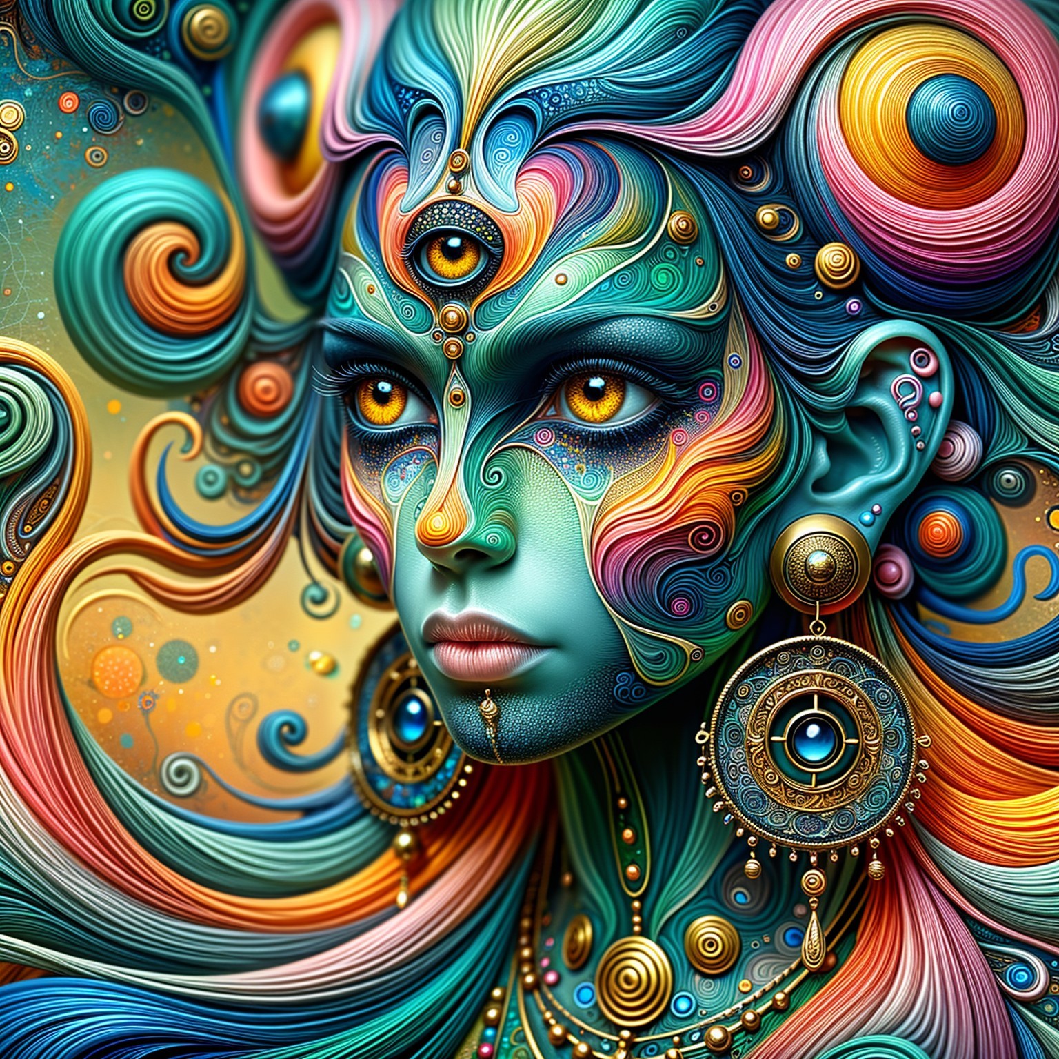 Surreal Portrait of a Woman with Colorful Patterns