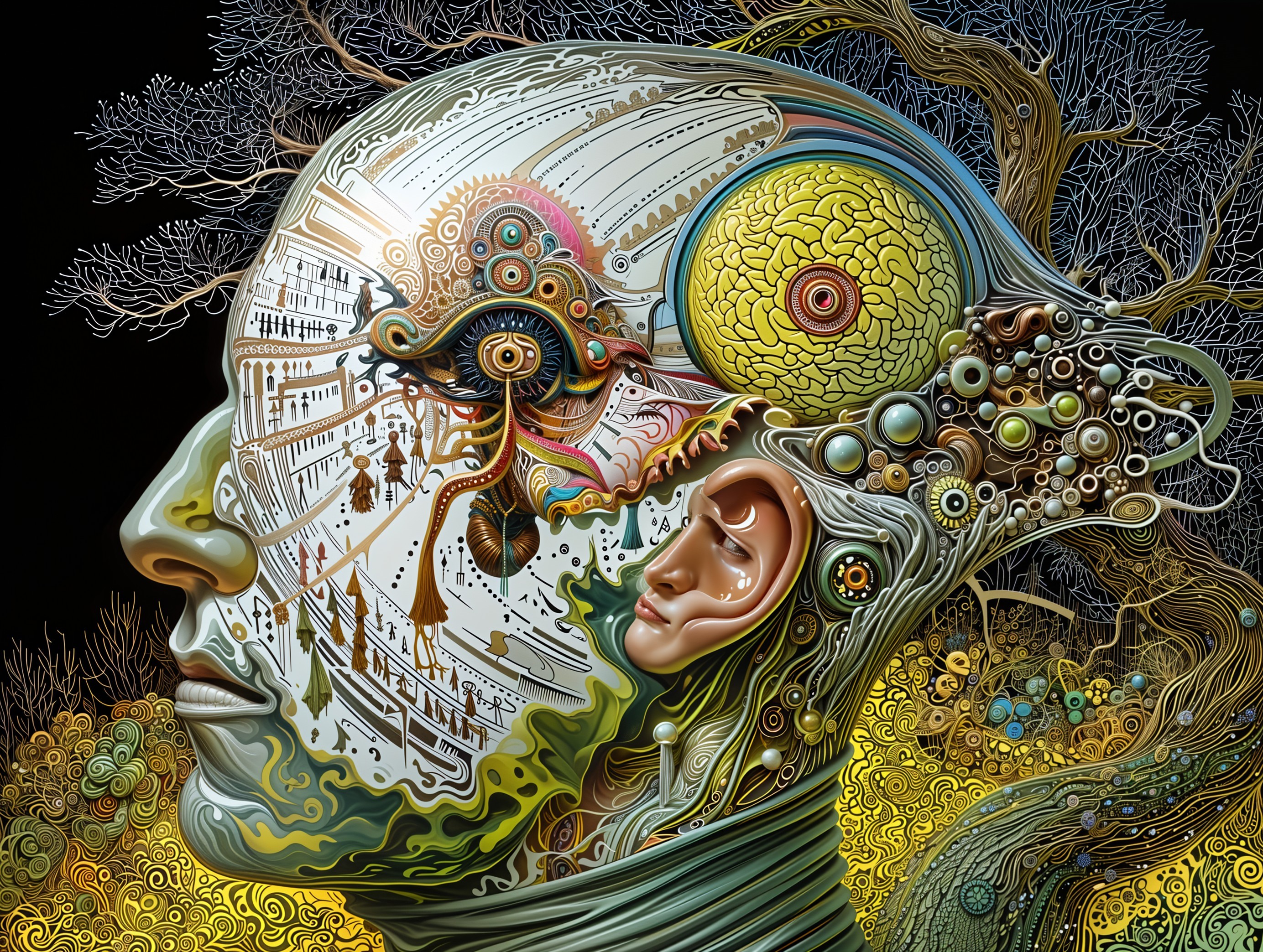 Surreal Human Head Merging with Nature Elements