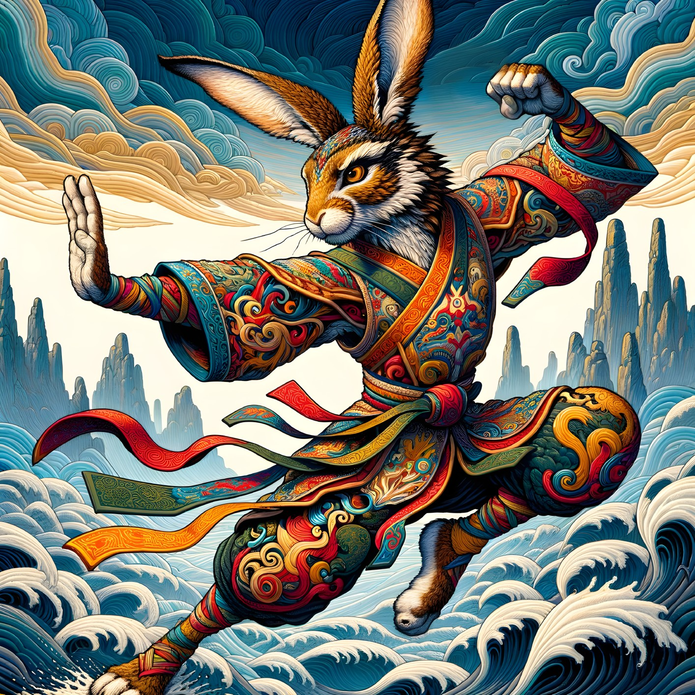 Majestic Rabbit Warrior on Cliff's Edge