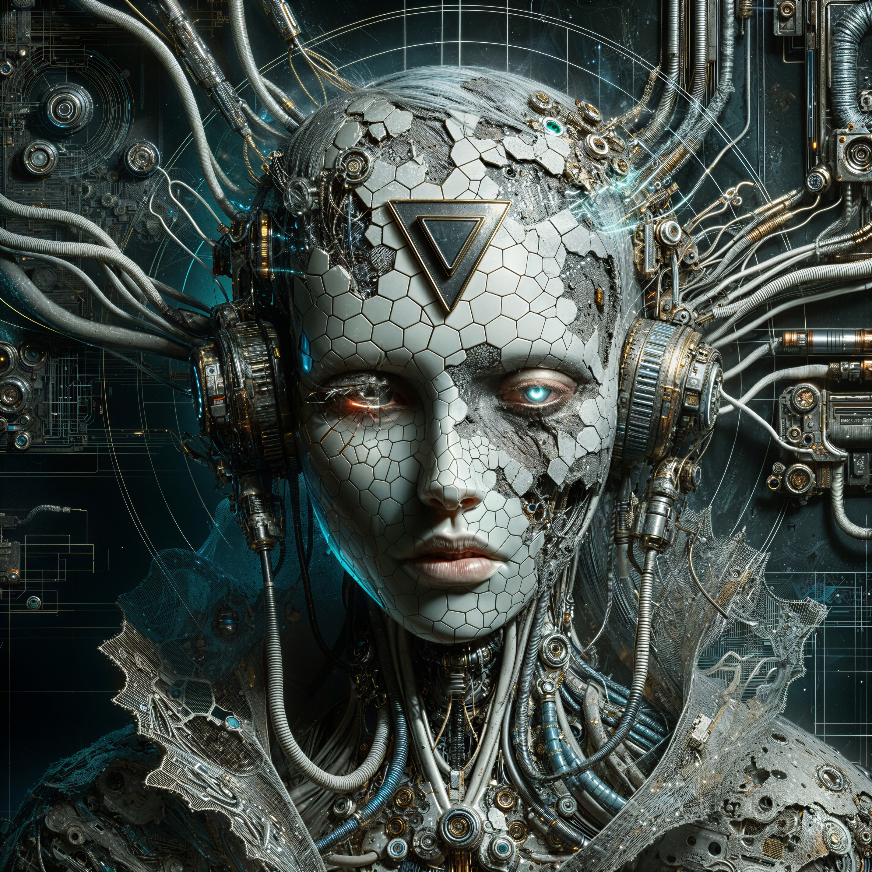 Futuristic Cybernetic Humanoid Head Design Details