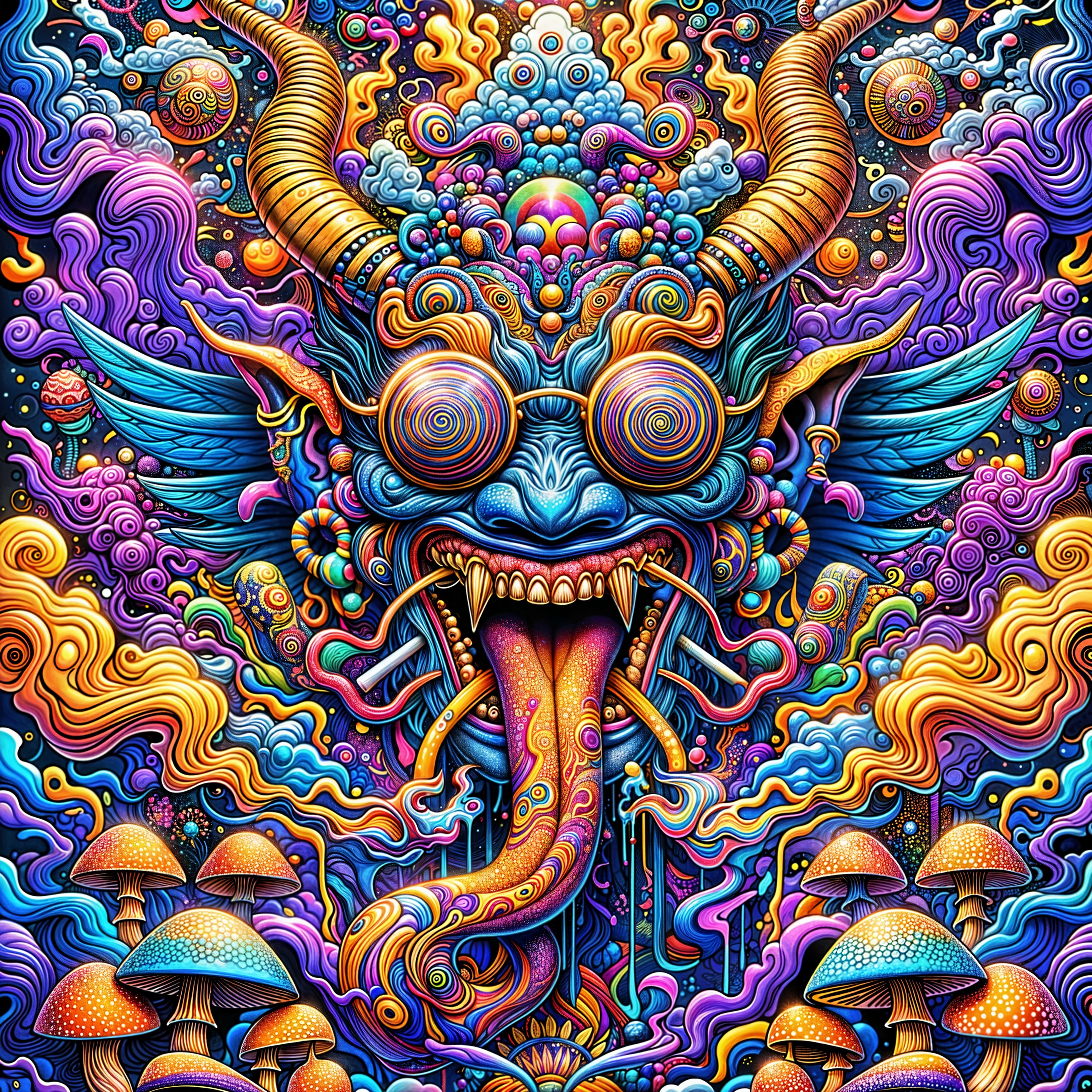 Psychedelic Creature with Exaggerated Features and Colors