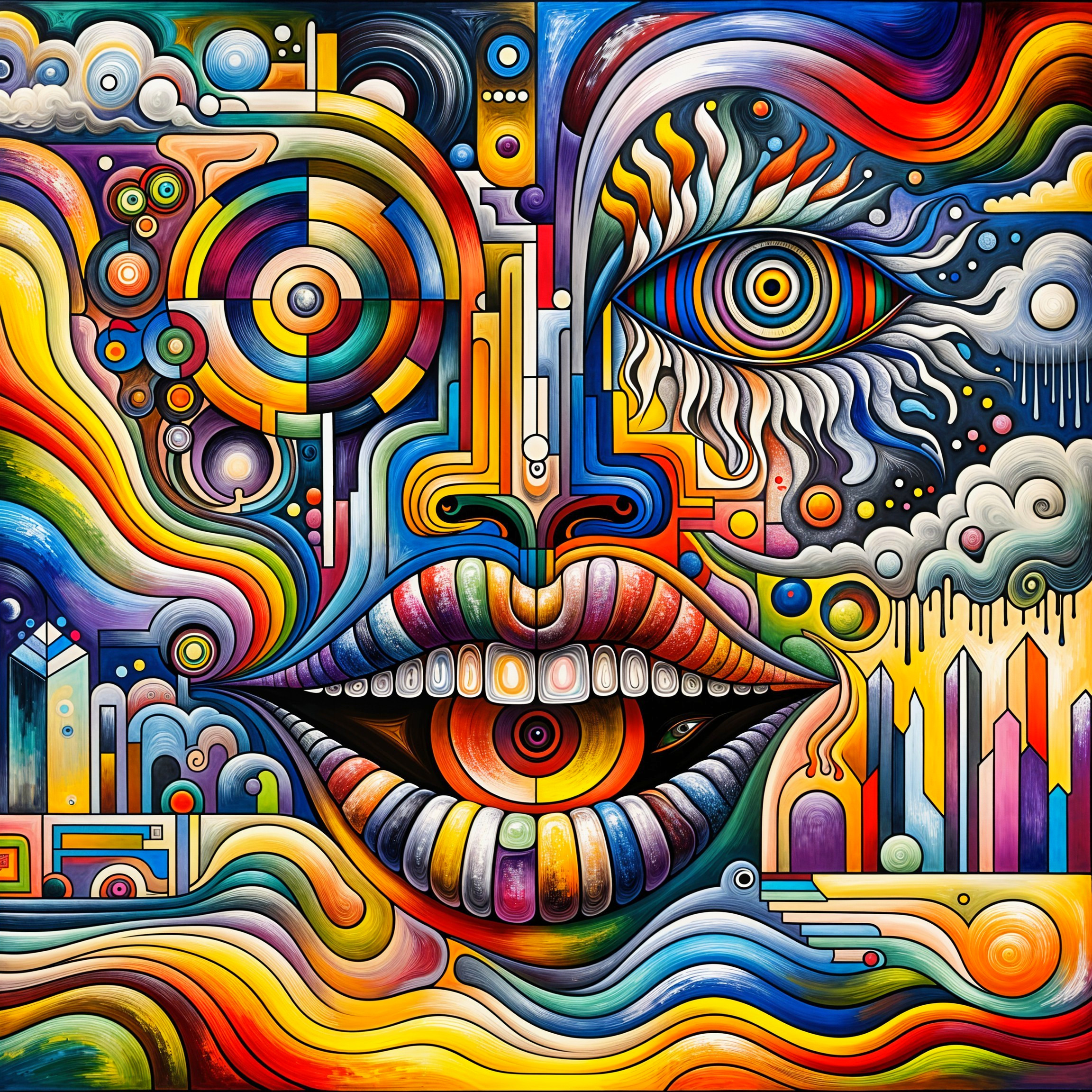 Vibrant Abstract Artwork with Stylized Face Design