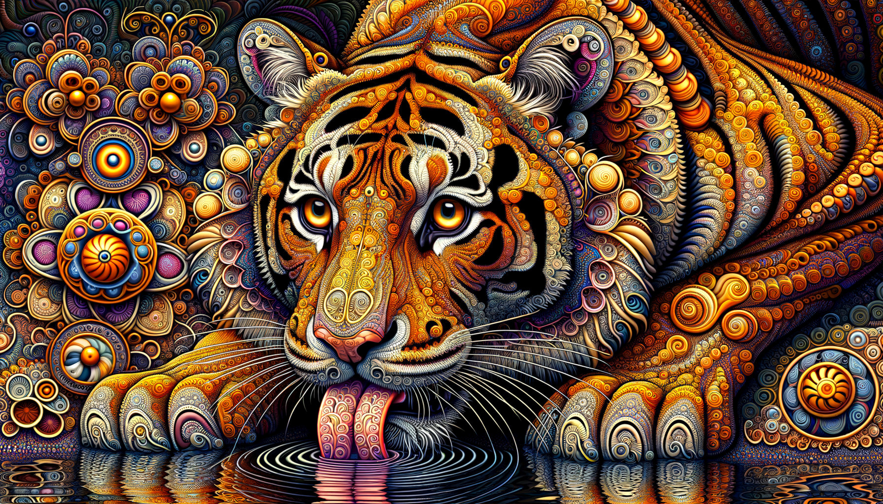 Majestic Fractal Tiger in Psychedelic Waters